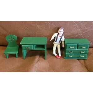 Vintage 1986 Epoch Green Doll Furniture Desk Chair Dresser Flexible Doll Flaws